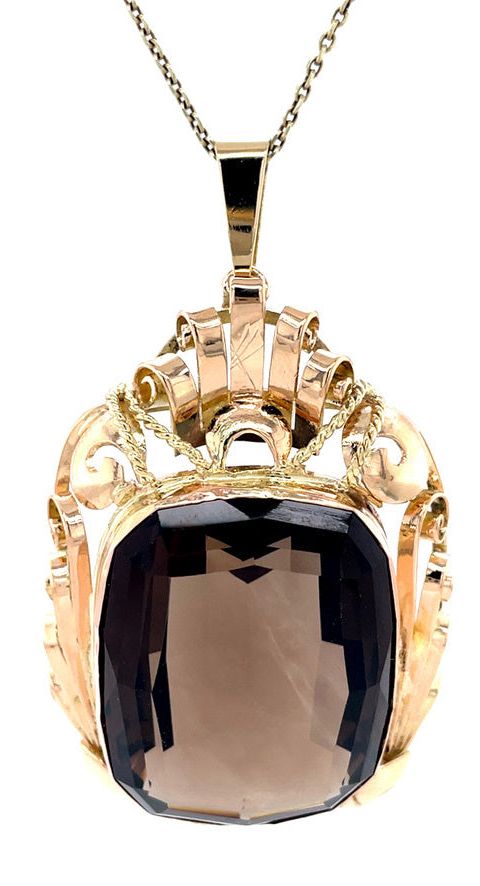 Vintage 14K Gold Pendant with Smoky Quartz